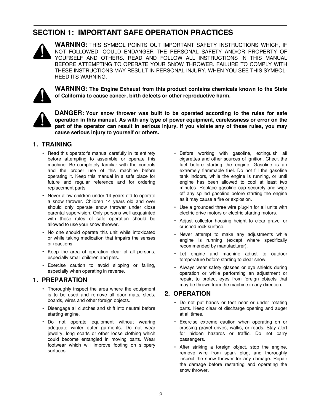 MTD 611 manual Important Safe Operation Practices, Training, Preparation 