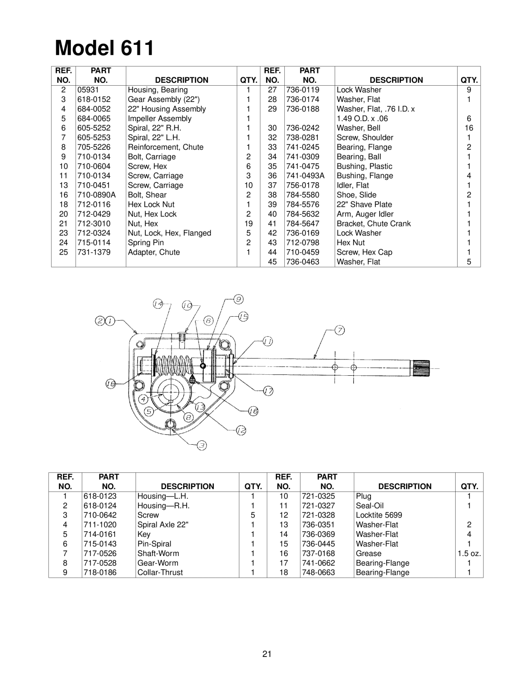 MTD 611 manual Part Description QTY 