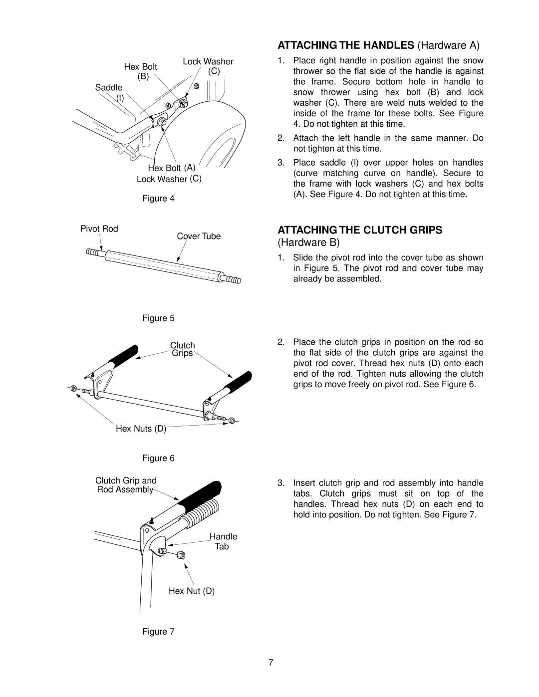 MTD 611 manual Attaching the Handles Hardware a, Attaching the Clutch Grips 