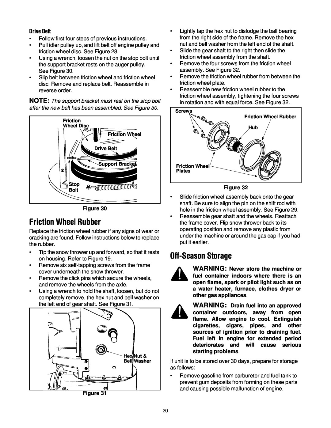 MTD 614E manual Friction Wheel Rubber, Off-Season Storage, Drive Belt 