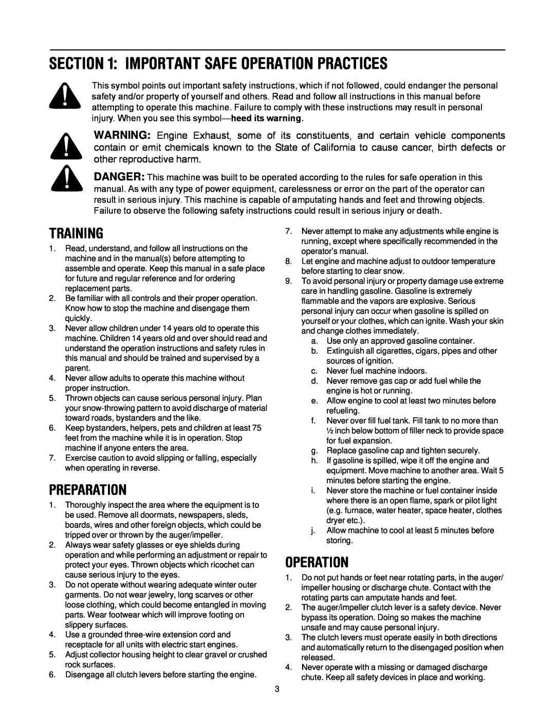 MTD 614E manual Important Safe Operation Practices, Training, Preparation 
