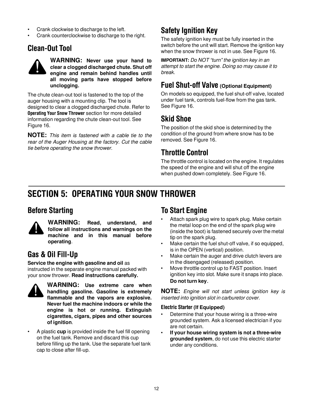 MTD 614E manual Operating Your Snow Thrower 