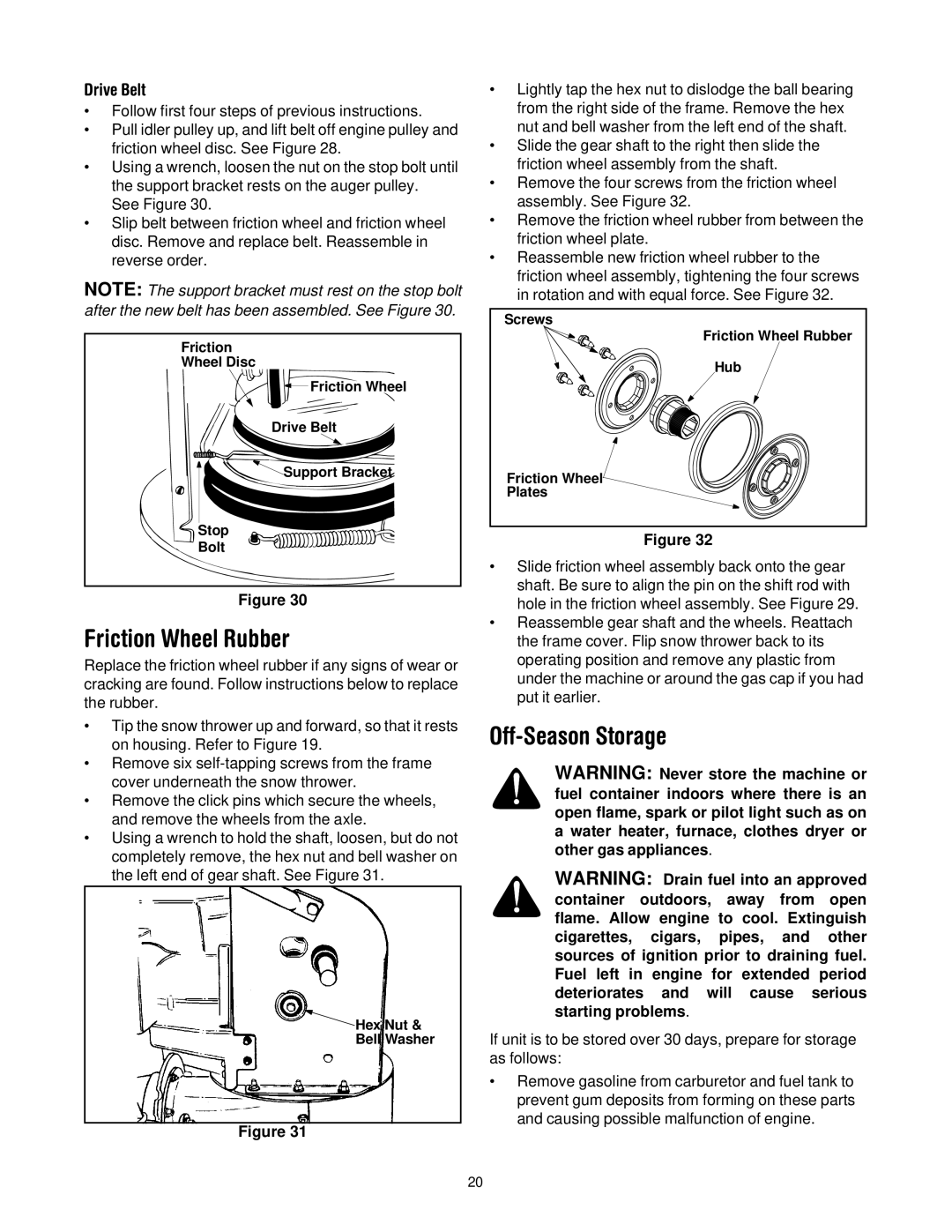 MTD 614E manual Friction Wheel Rubber, Off-Season Storage, Drive Belt 