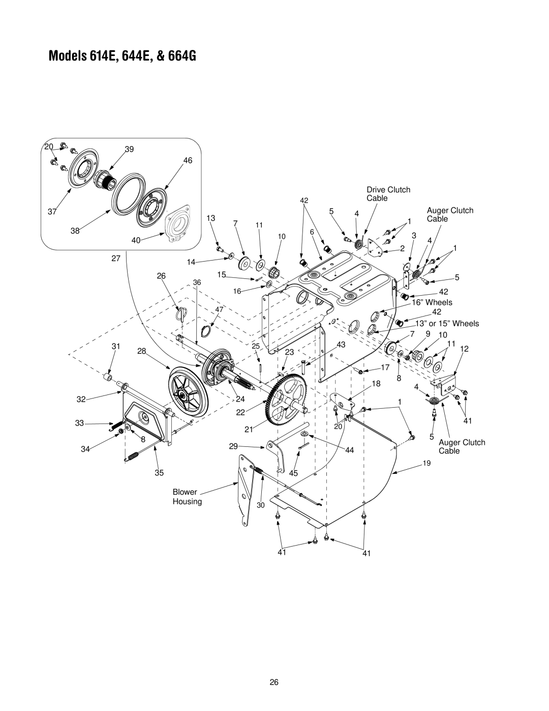 MTD 614E manual Drive Clutch Cable Auger Clutch Wheels 