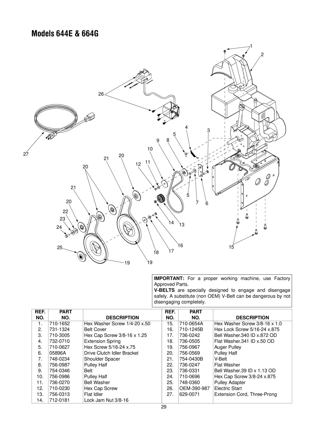 MTD 614E manual Models 644E & 664G, 1615 