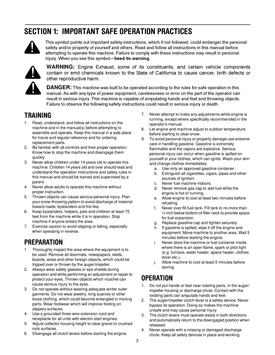 MTD 614E manual Important Safe Operation Practices, Training 