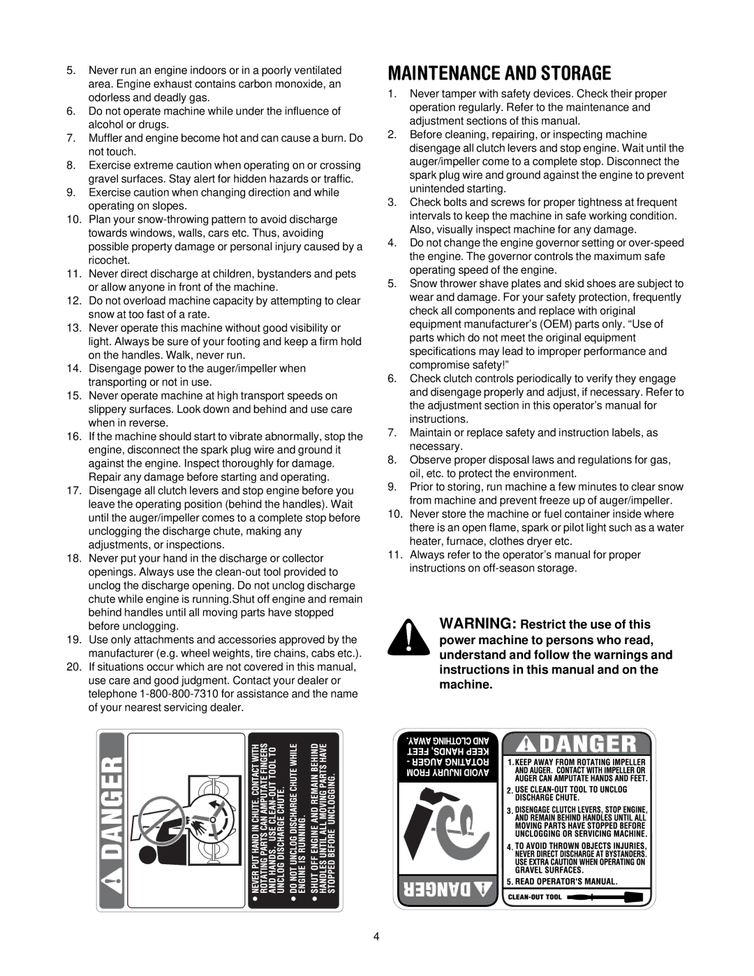 MTD 614E manual Maintenance and Storage 