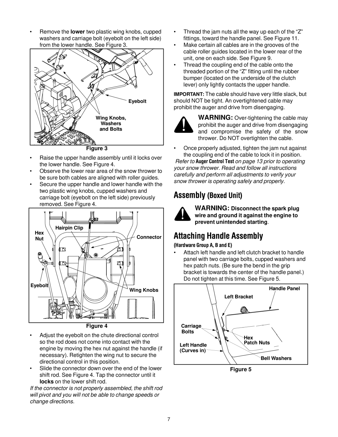 MTD 614E manual Attaching Handle Assembly, Hardware Group A, B and E 