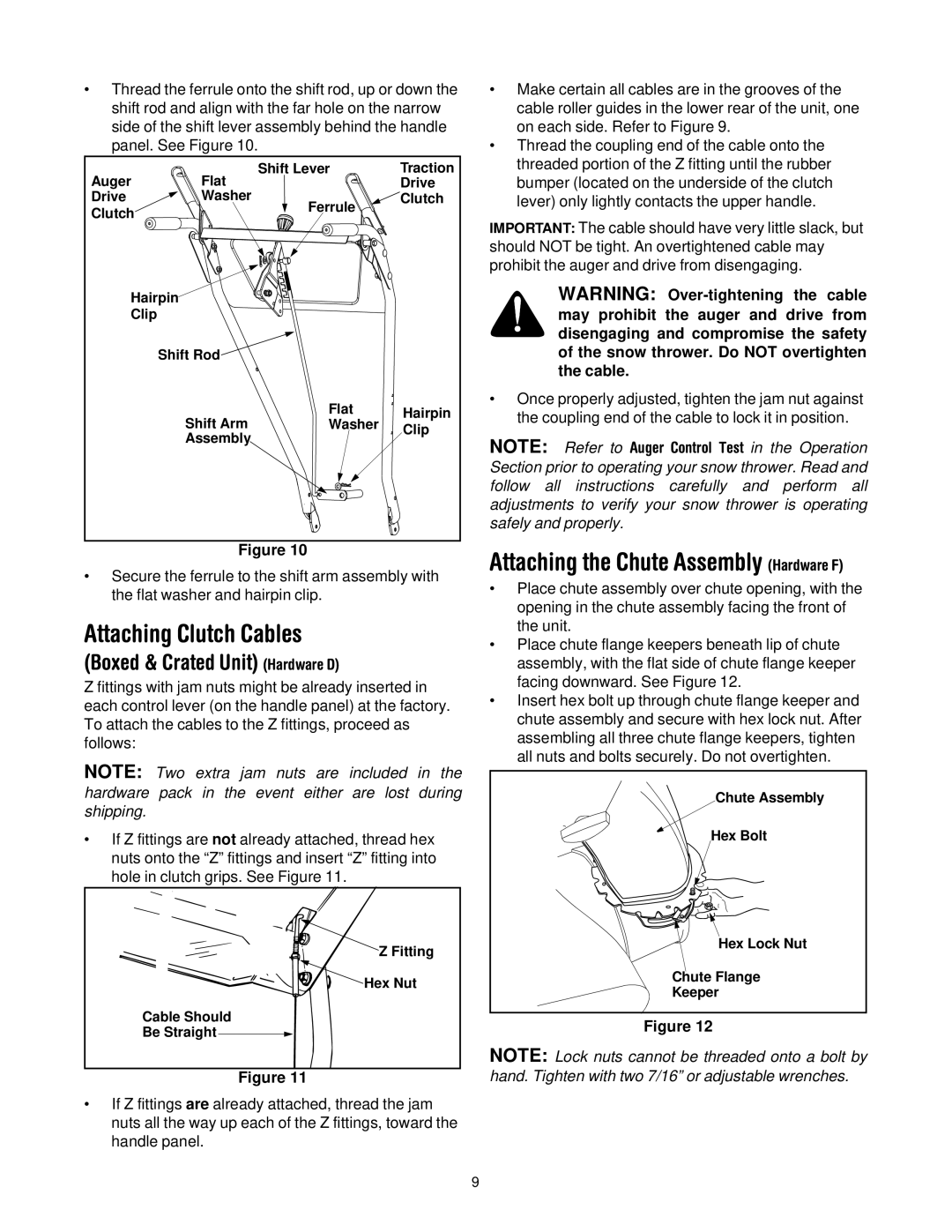 MTD 614E manual Attaching Clutch Cables, Attaching the Chute Assembly Hardware F 