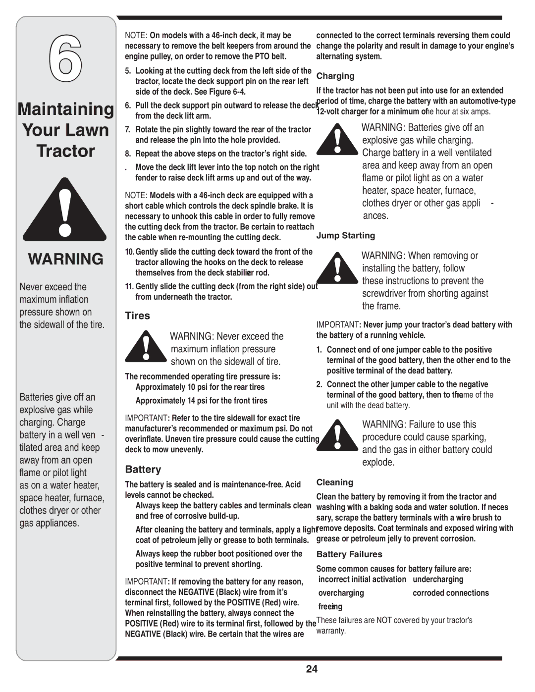 MTD 616 warranty Tires, Battery 