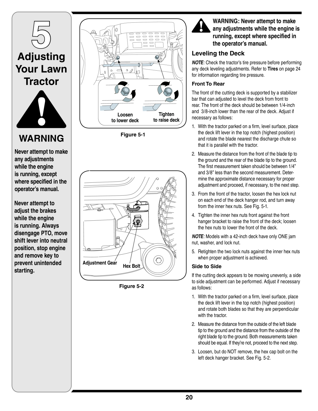 MTD 616 warranty Adjusting Your Lawn Tractor, Leveling the Deck, Front To Rear, Side to Side 