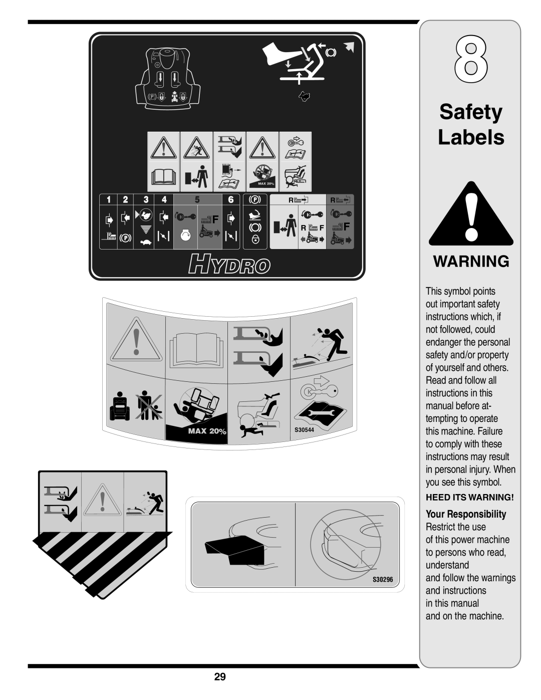 MTD 616 warranty Safety, Labels 
