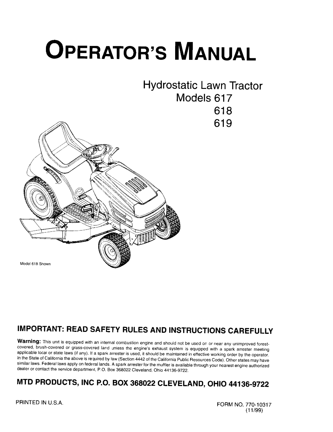 MTD 617, 619, 618 manual 