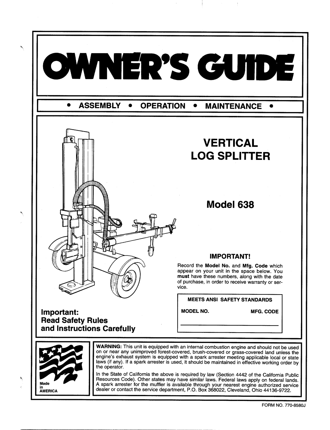 MTD 638 manual 