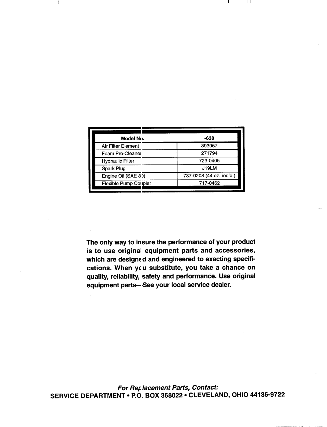 MTD 638 manual 