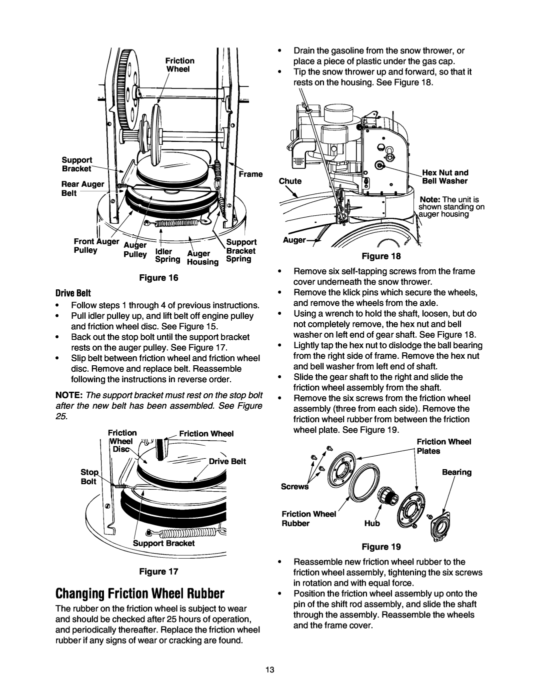 MTD 640 manual Changing Friction Wheel Rubber, Drive Belt 