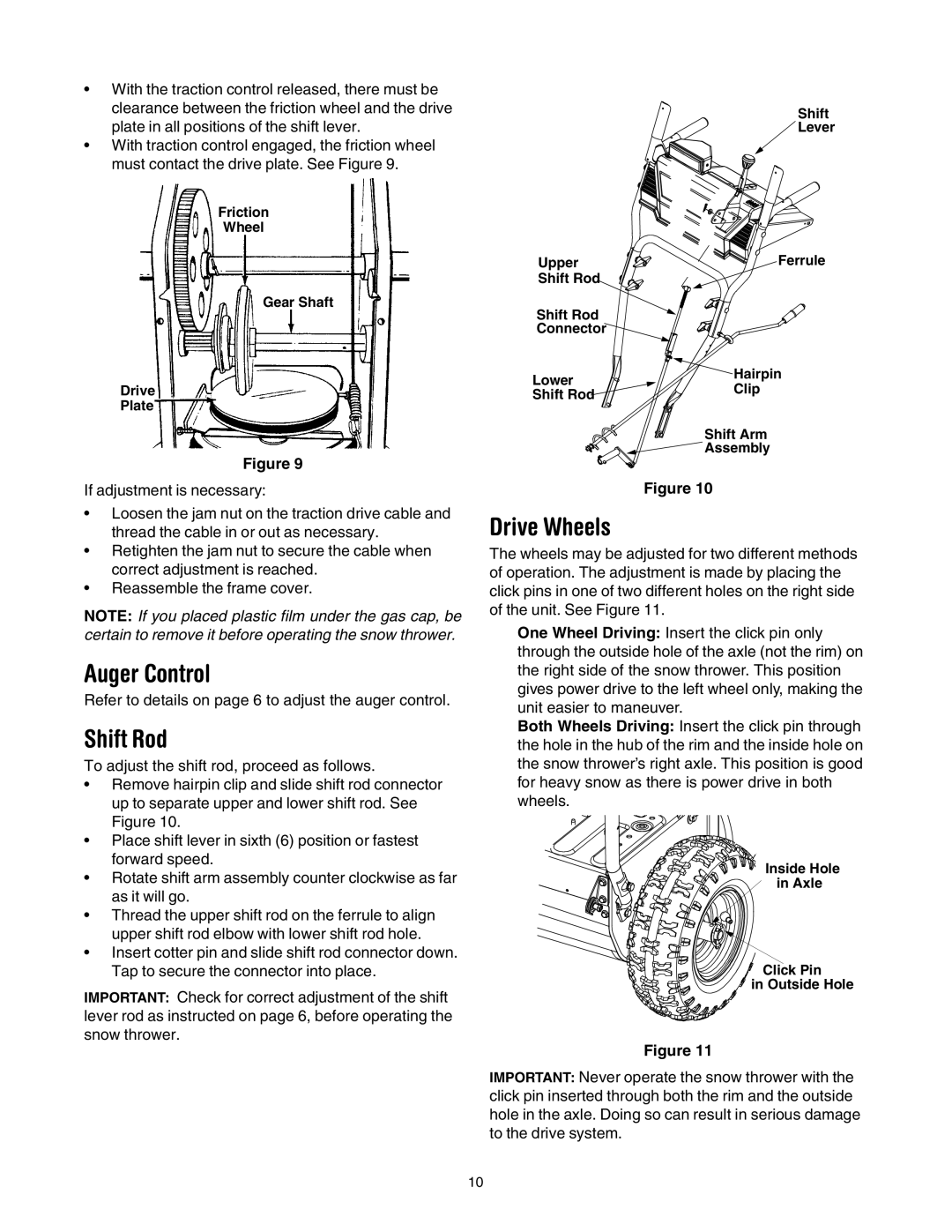 MTD 640 manual Auger Control, Shift Rod, Drive Wheels 