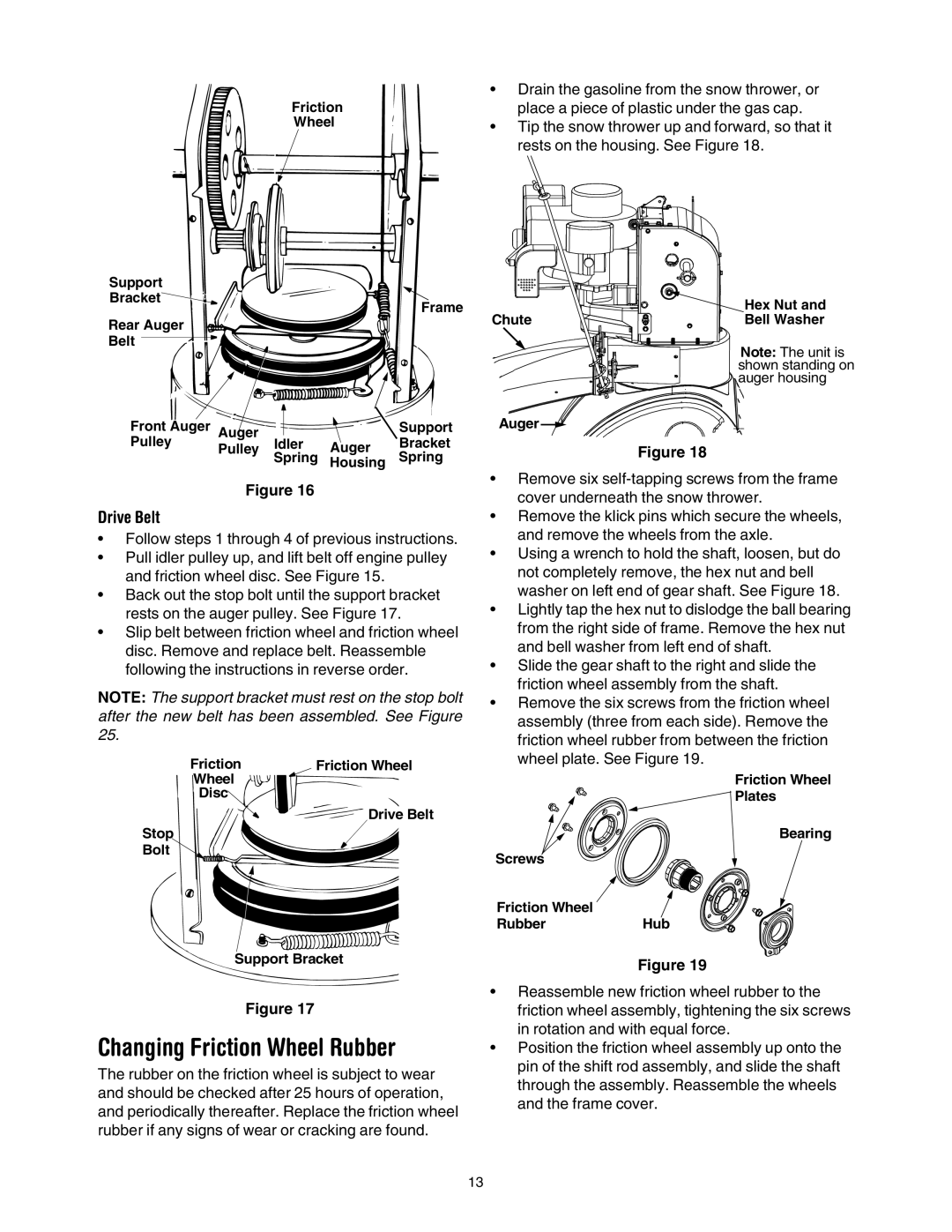 MTD 640 manual Changing Friction Wheel Rubber, Drive Belt 