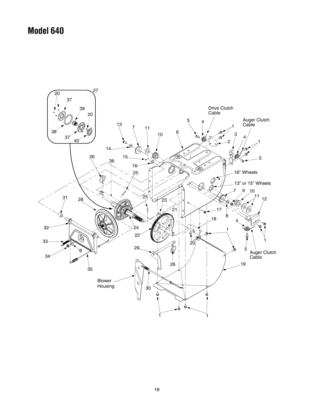 MTD 640 manual Drive Clutch Cable Auger Clutch Wheels 