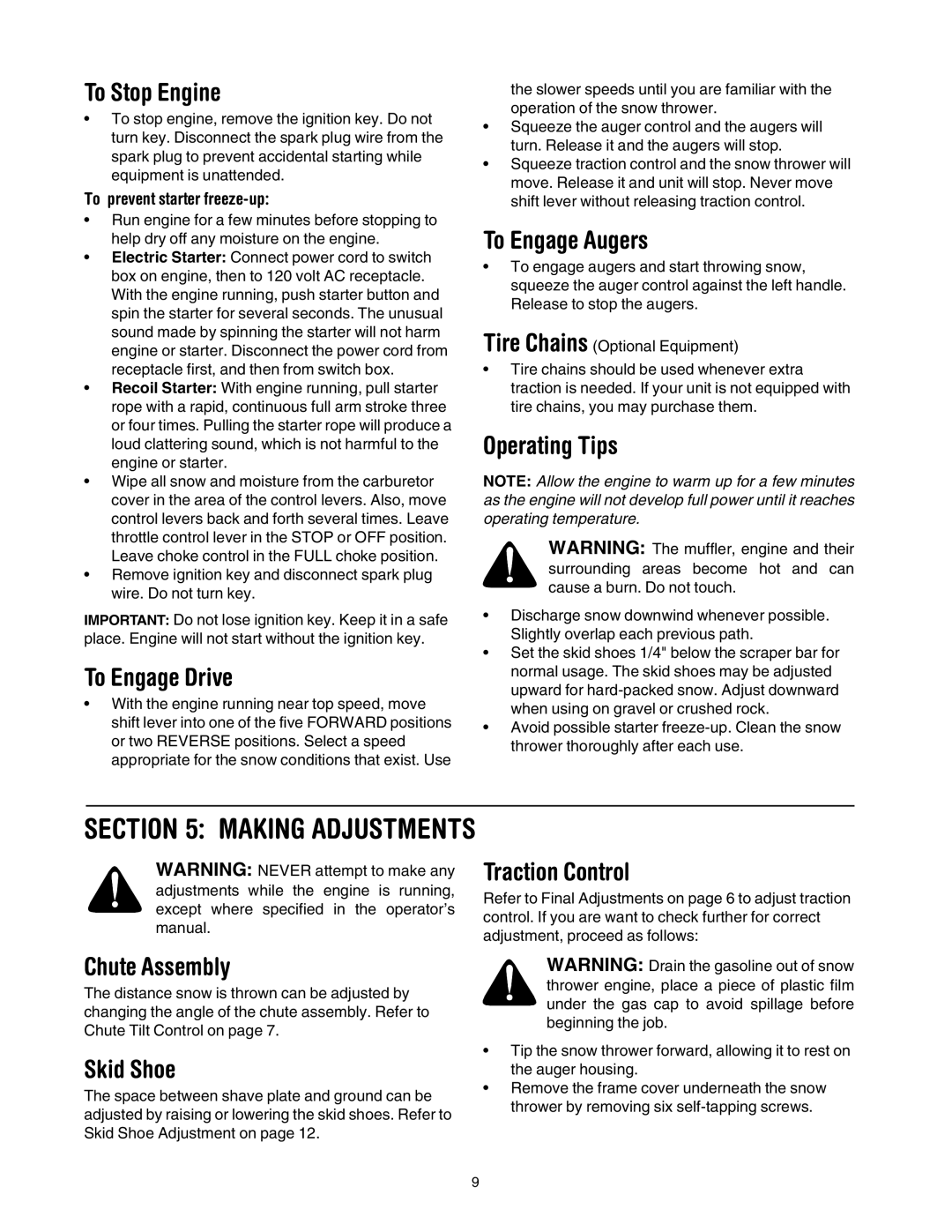 MTD 640 manual Making Adjustments 