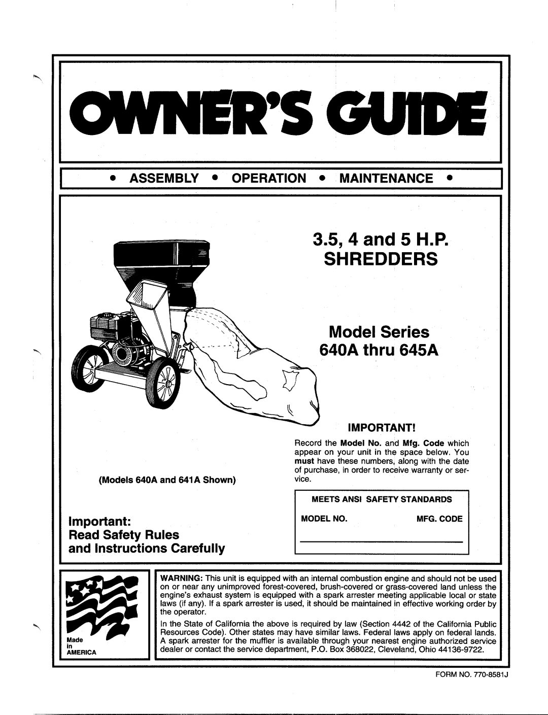 MTD 640A thru 645A manual 