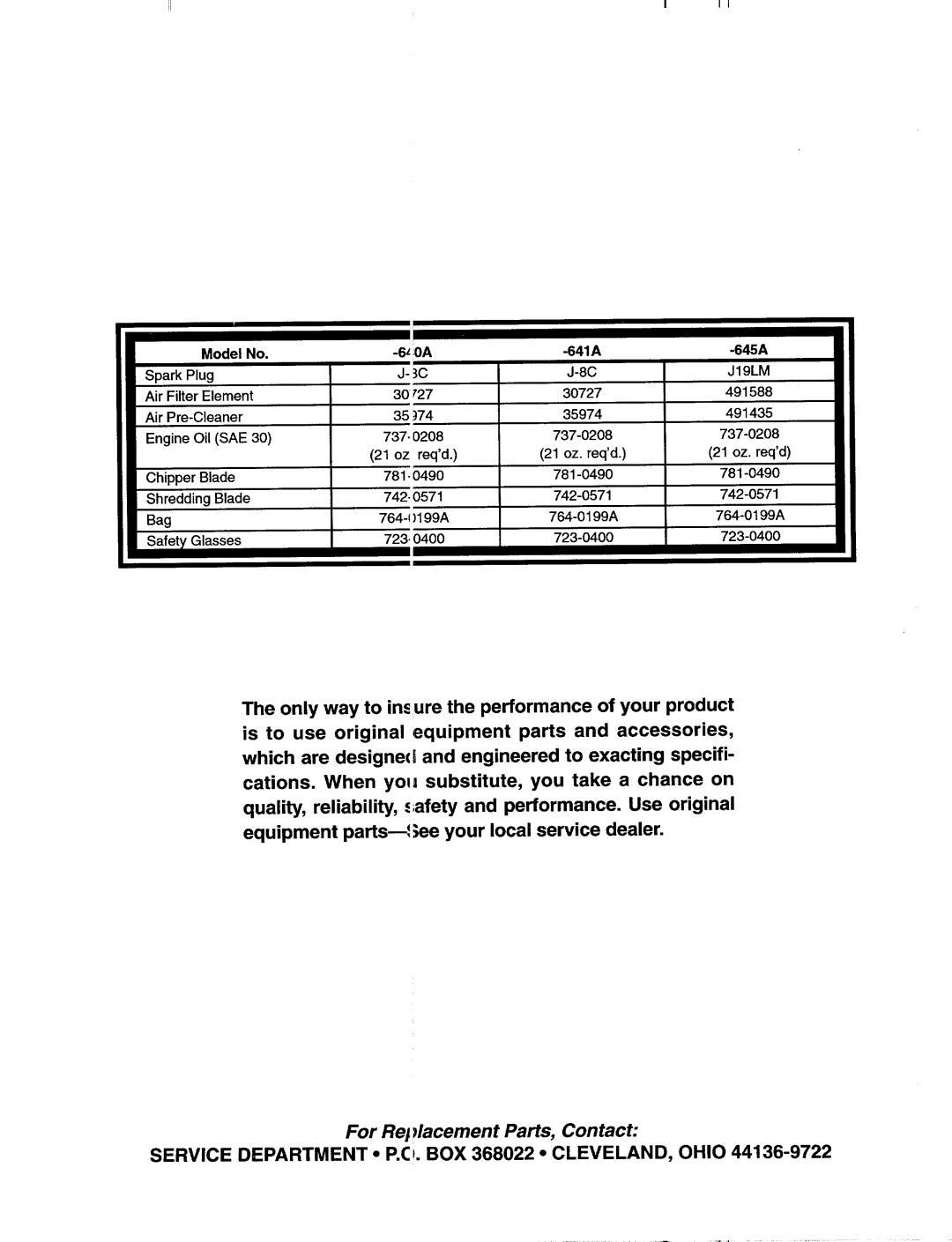 MTD 640A thru 645A manual 