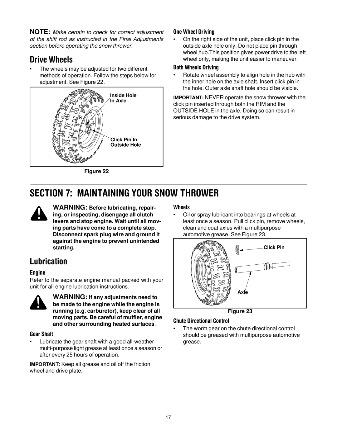 MTD 664G, 644E manual Maintaining Your Snow Thrower, Drive Wheels, Lubrication 