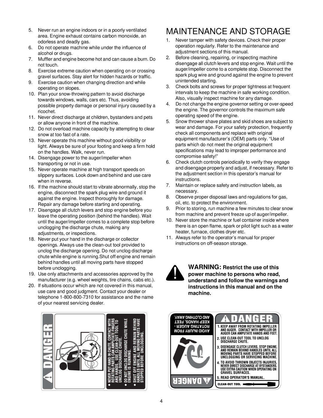 MTD 644E, 664G manual Maintenance and Storage 