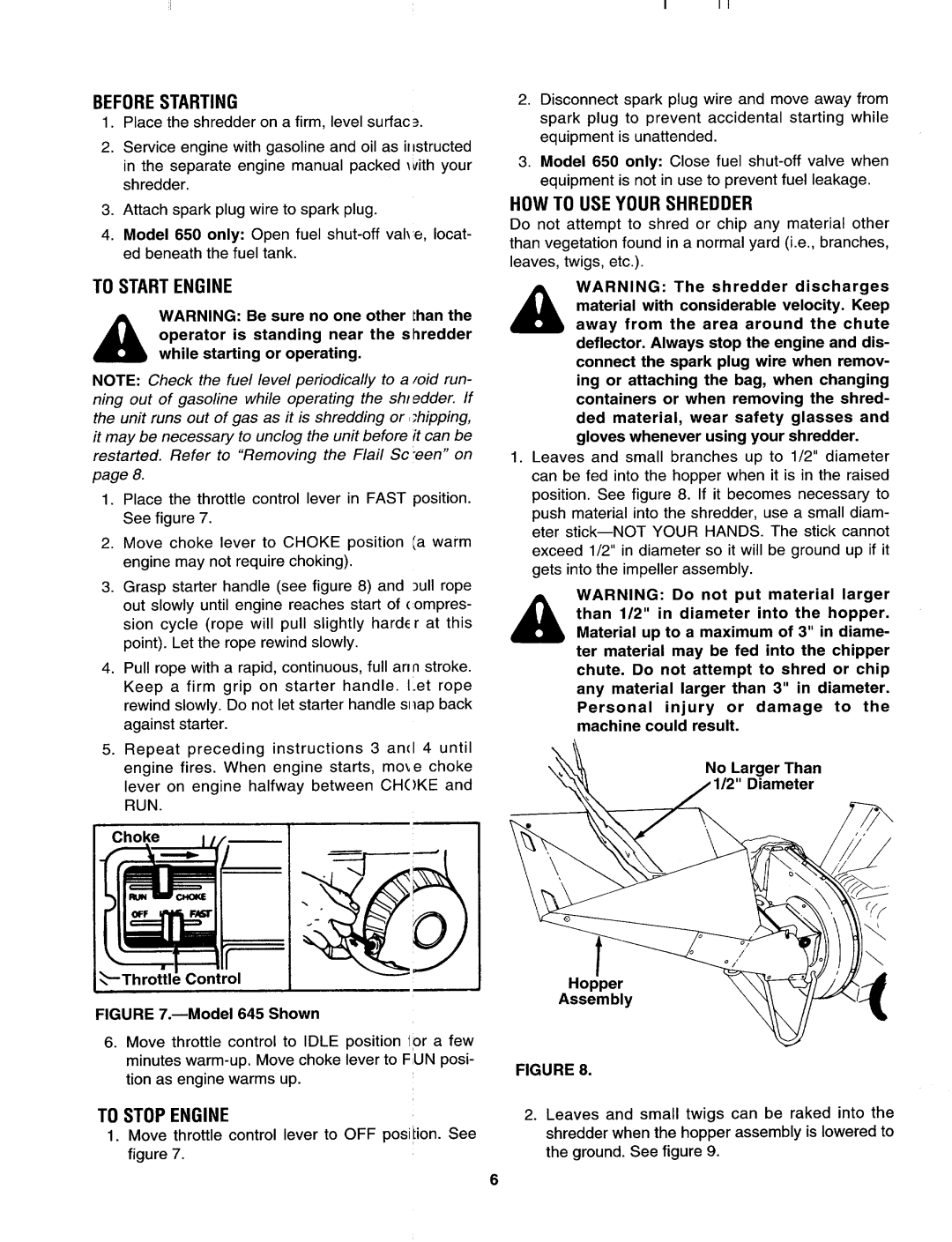 MTD 645C thru 650C manual 