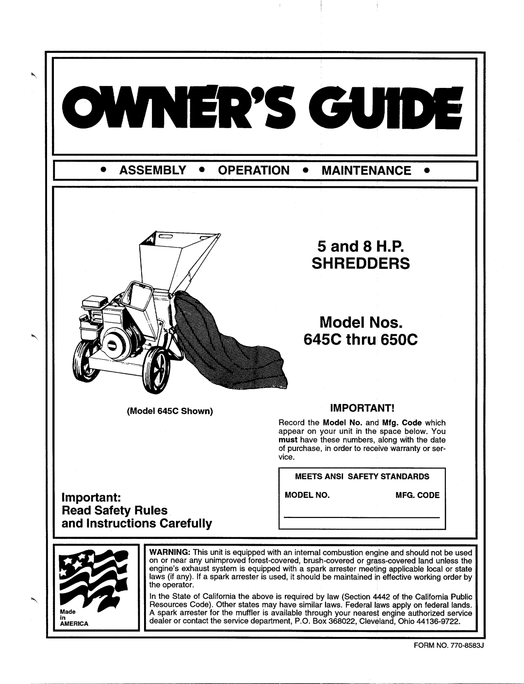 MTD 645C thru 650C manual 