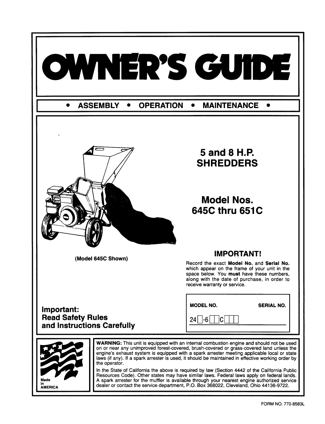 MTD 645C thru 651C manual 