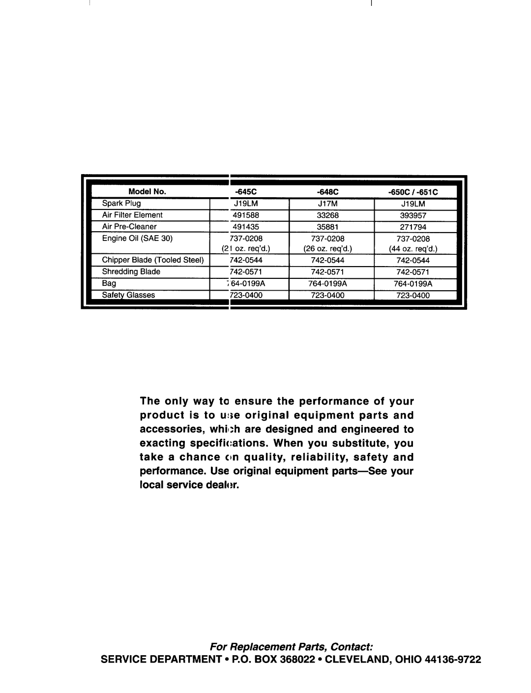 MTD 645C thru 651C manual 