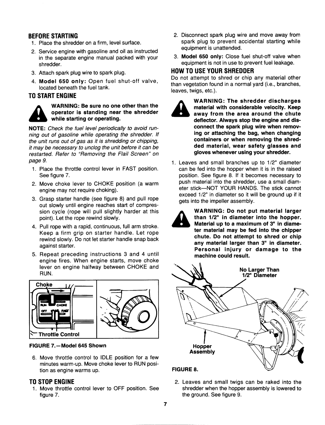 MTD 645C thru 651C manual 