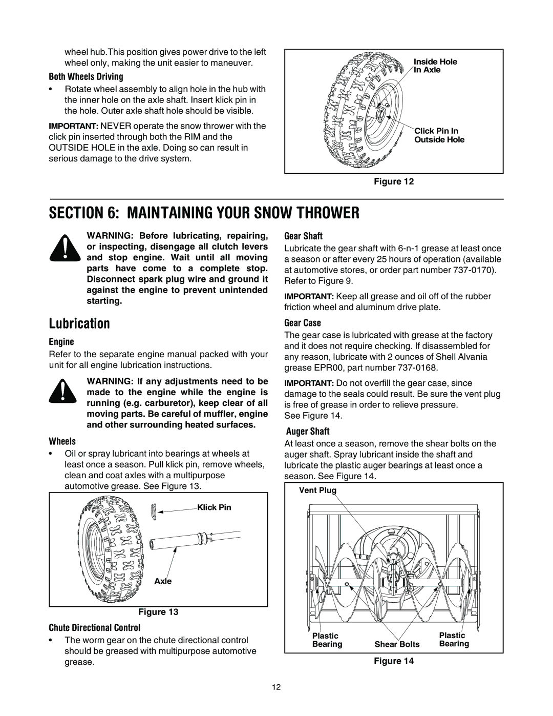 MTD 663, 643 manual Maintaining Your Snow Thrower, Lubrication 