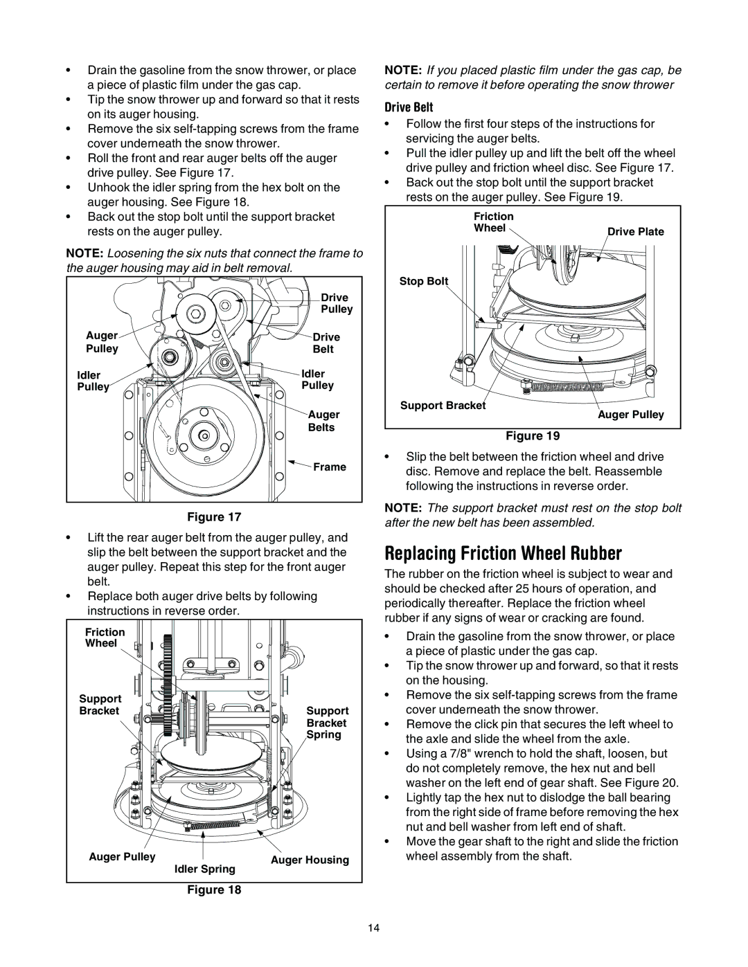 MTD 663, 643 manual Replacing Friction Wheel Rubber, Drive Belt 