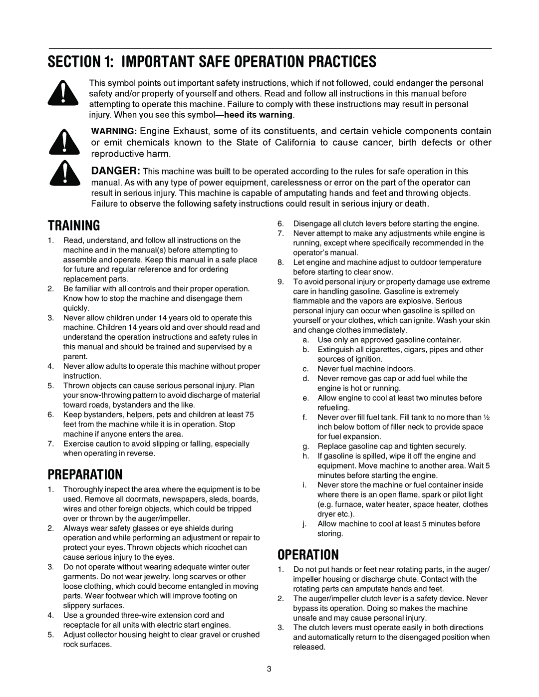 MTD 643, 663 manual Important Safe Operation Practices, Training 