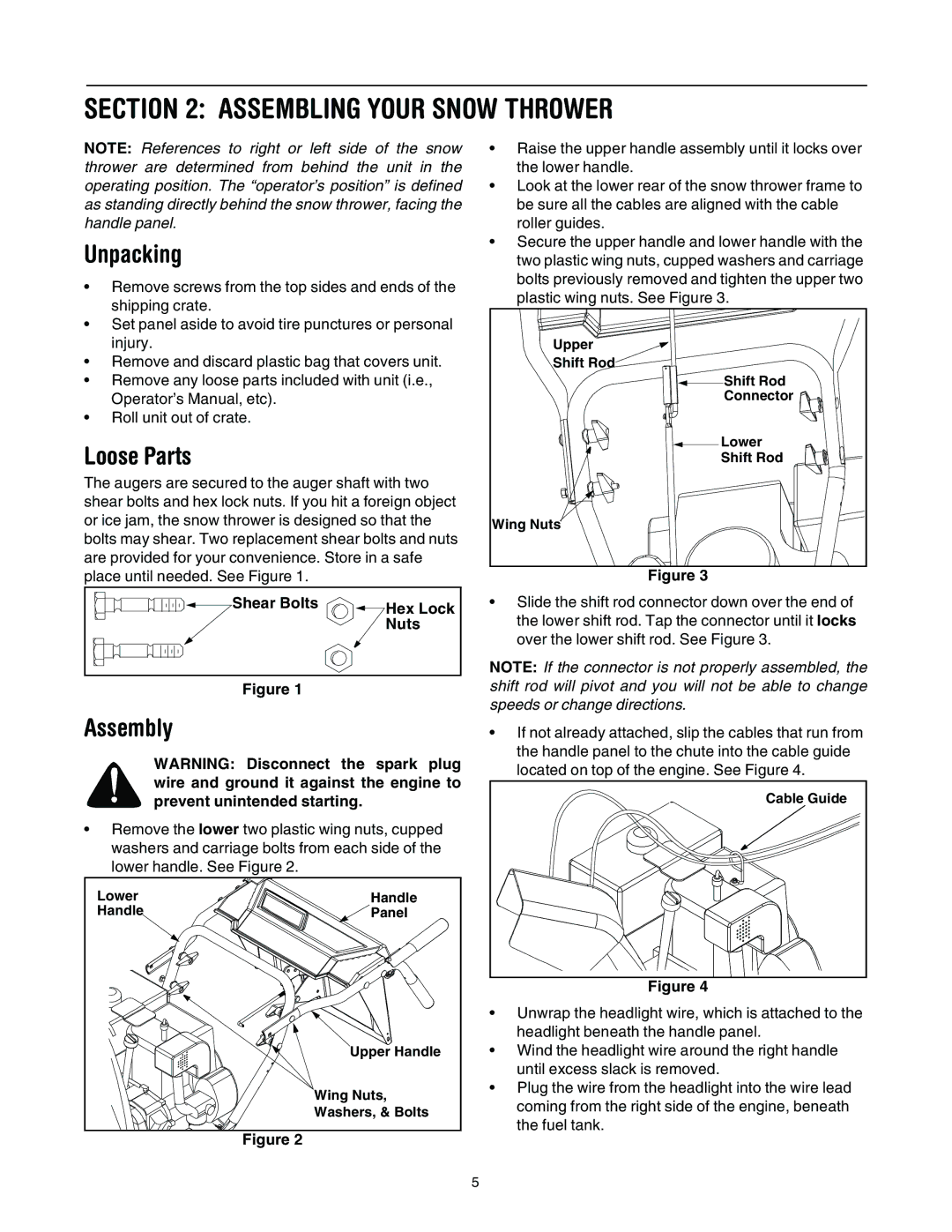 MTD 643, 663 manual Assembling Your Snow Thrower, Unpacking, Loose Parts, Assembly, Shear Bolts Hex Lock Nuts 