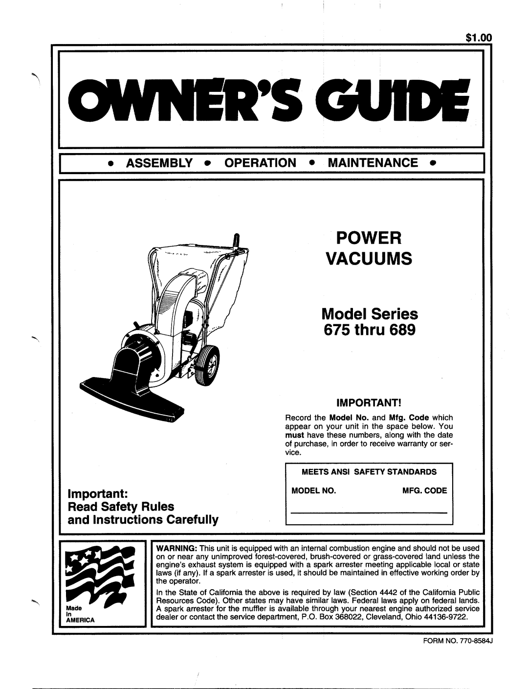 MTD 675 thru 689 manual 