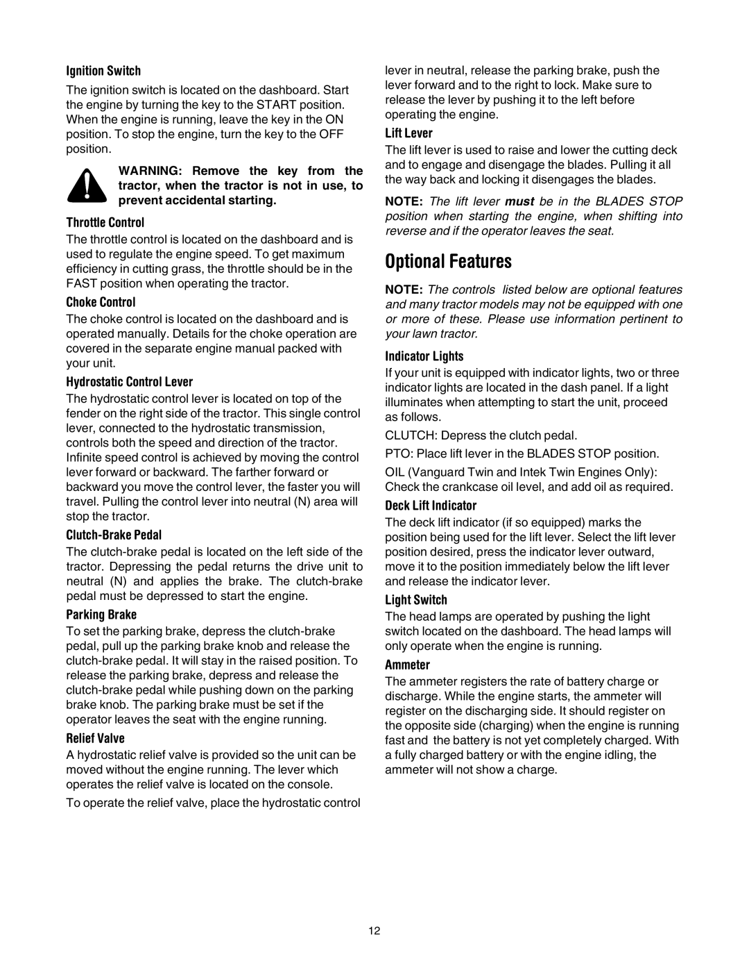 MTD 690 through 699 manual Optional Features 