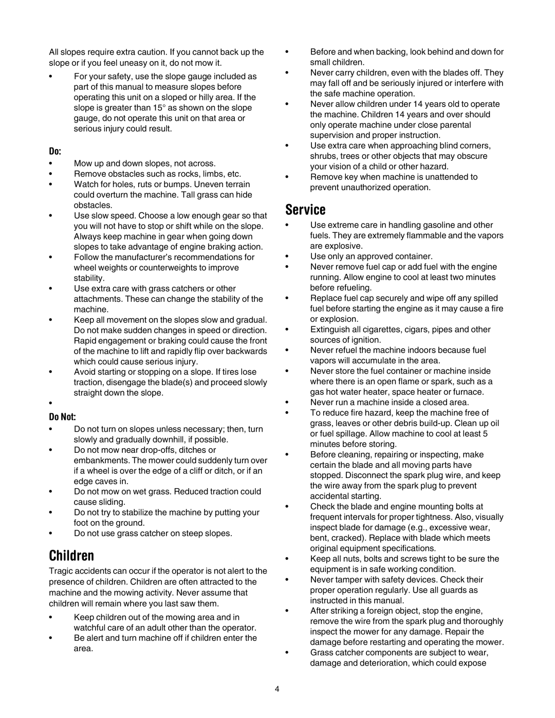 MTD 690 through 699 manual Children, Service, Do Not 