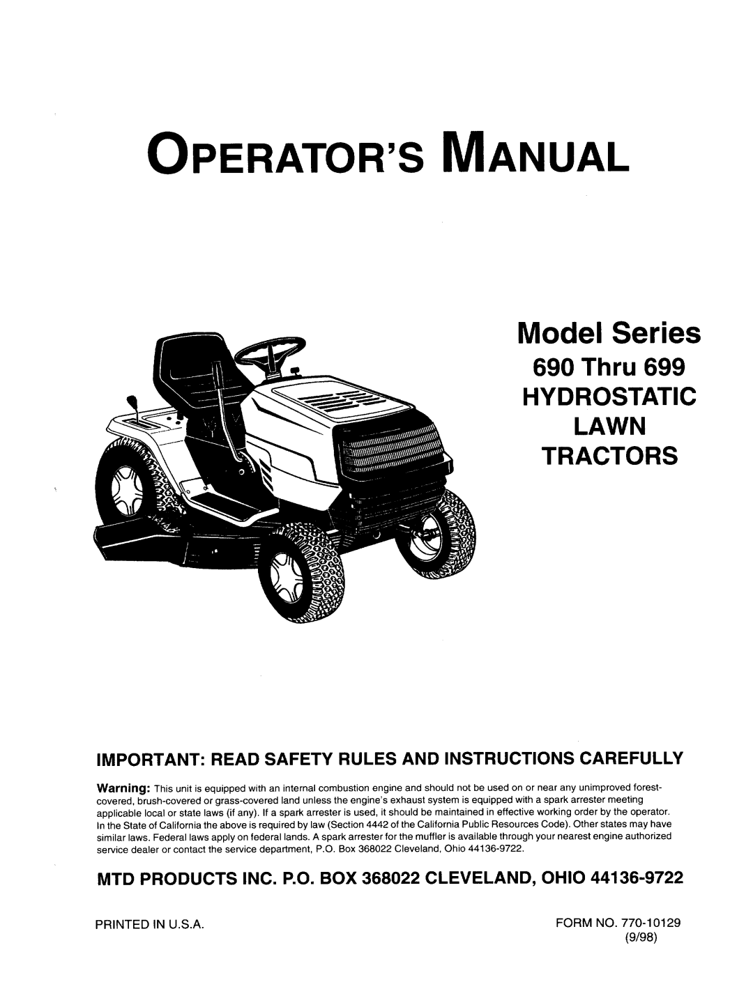 MTD 690 thru 699 manual 