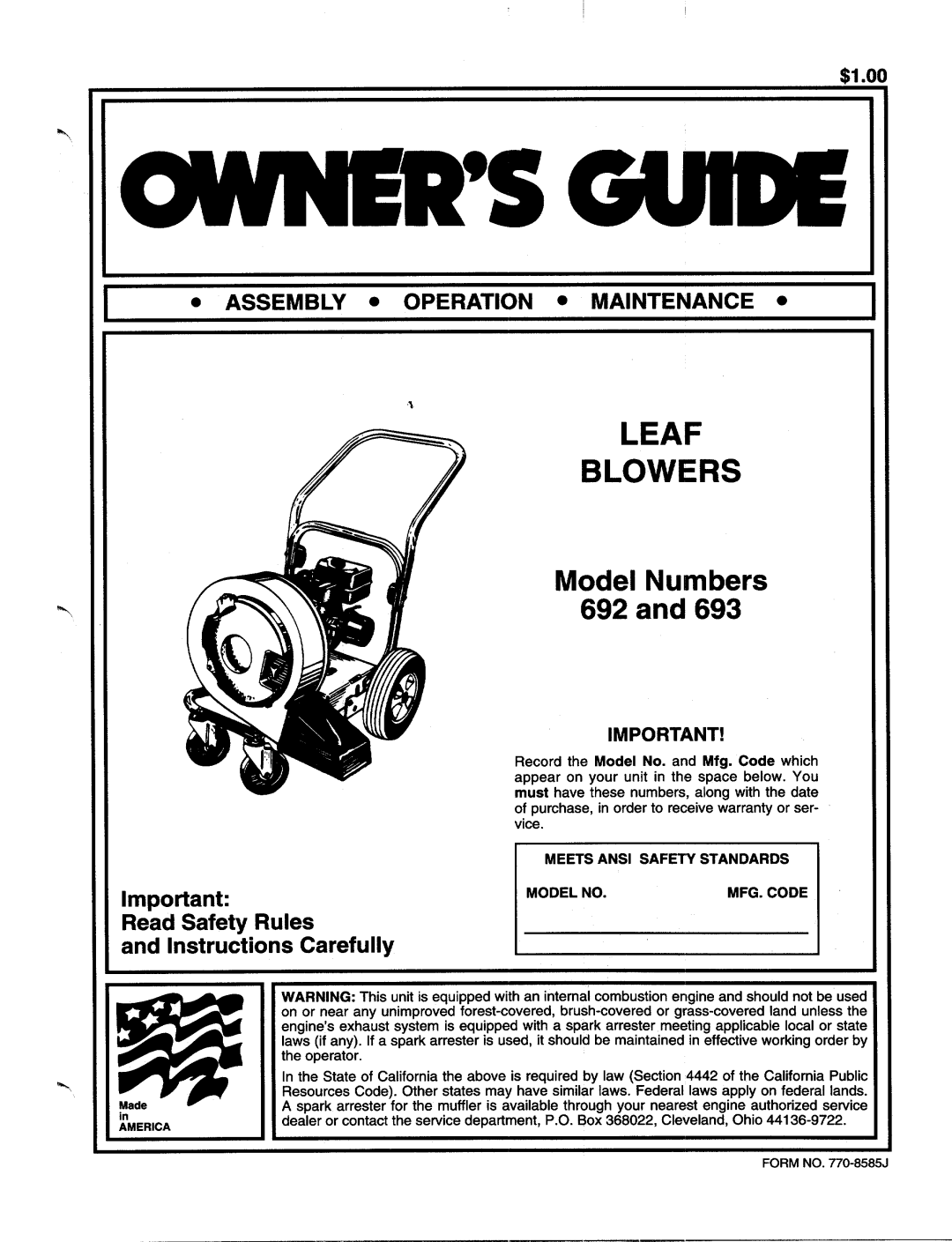 MTD 692 thru 693 manual 