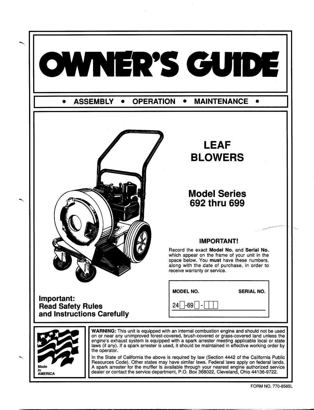 MTD 692 thru 699 manual 