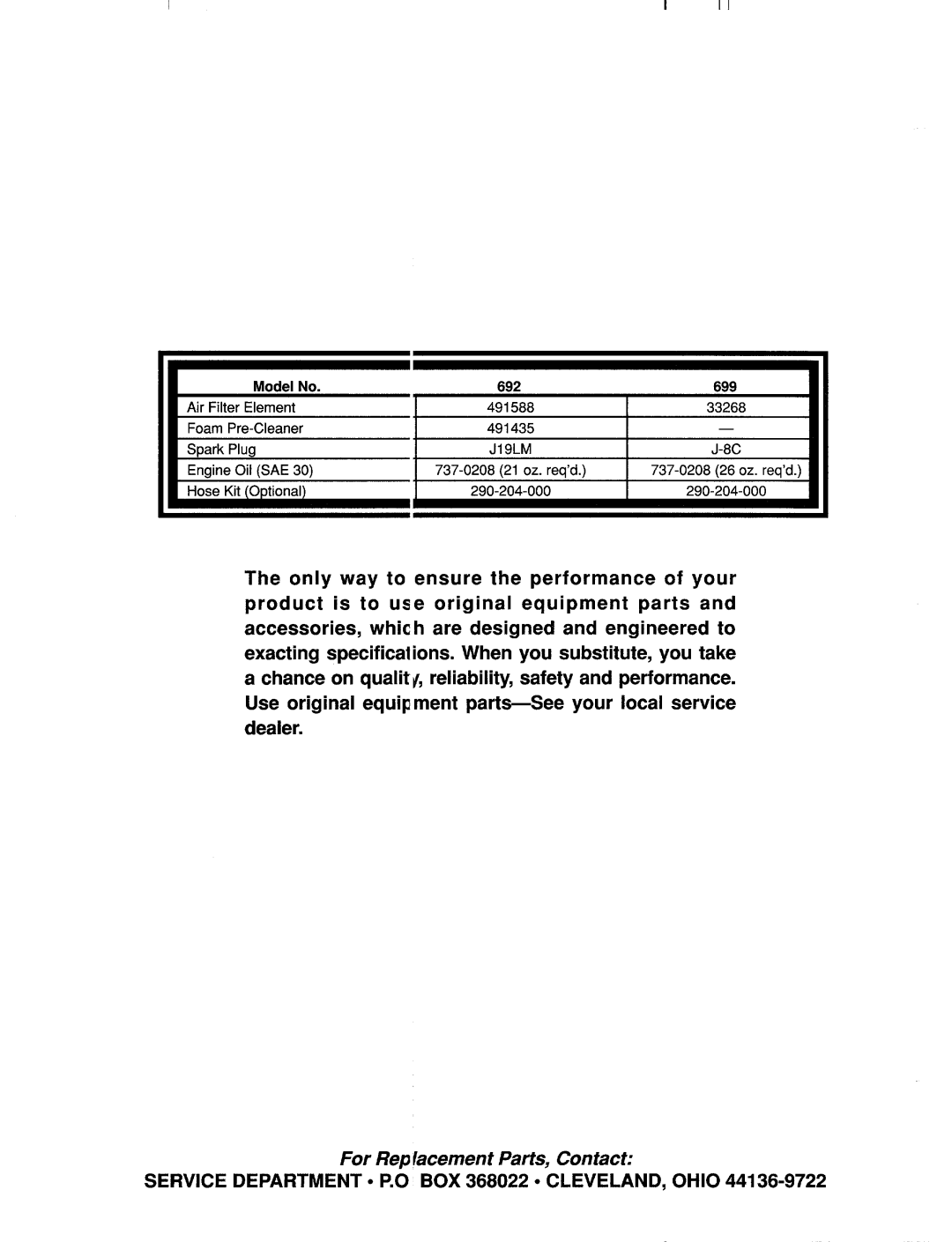 MTD 692 thru 699 manual 