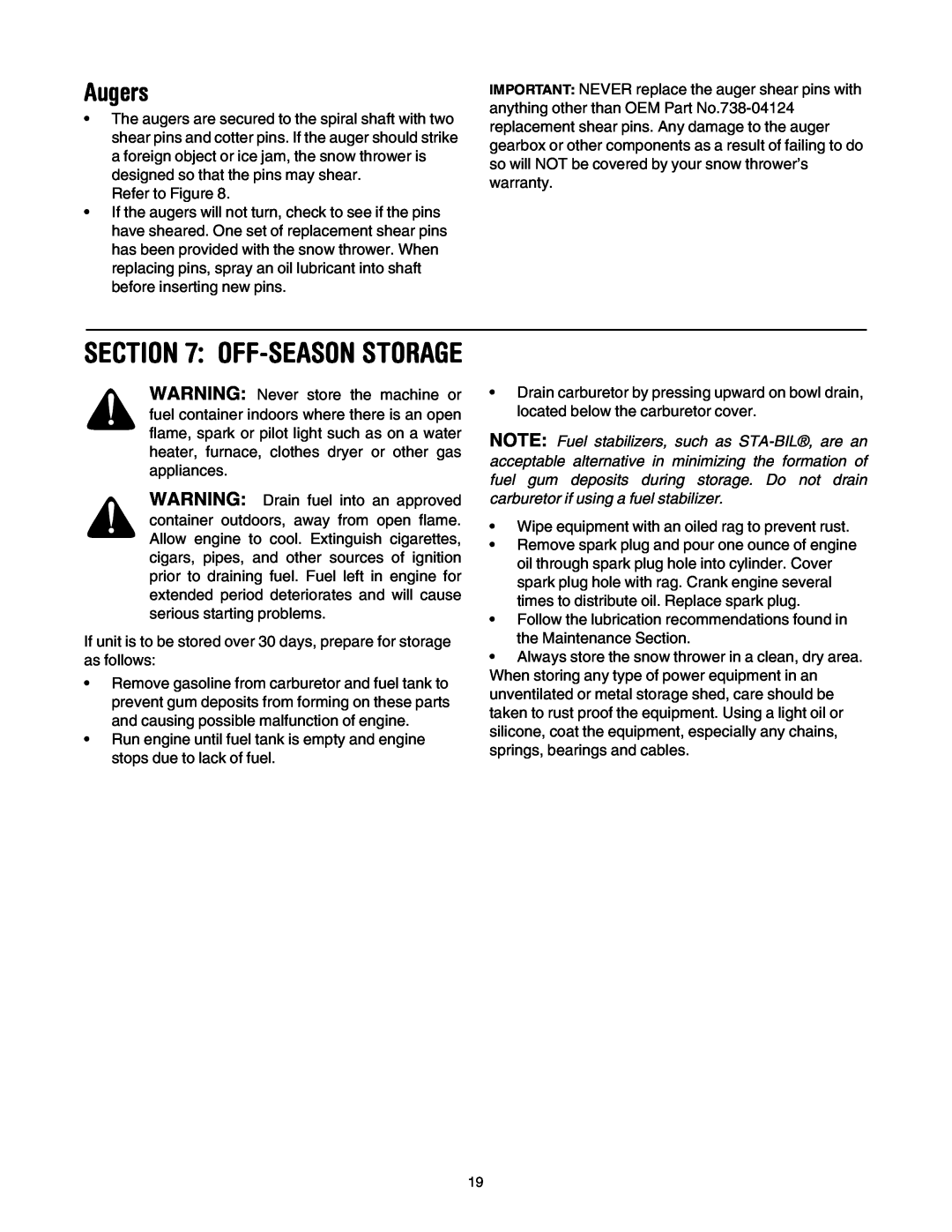 MTD 6DE manual Off-Seasonstorage 