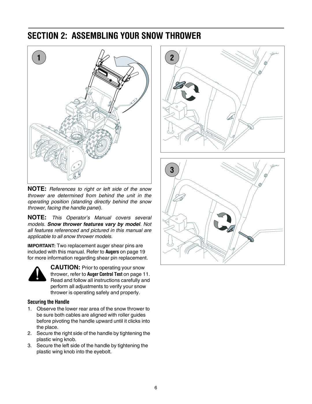 MTD 6DE manual Assembling Your Snow Thrower, Securing the Handle 
