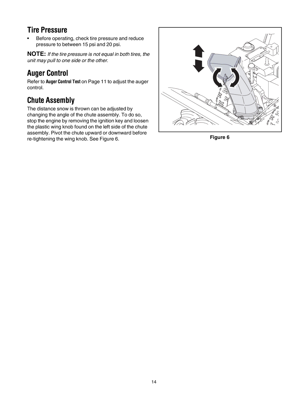 MTD 6DE manual Tire Pressure, Auger Control 