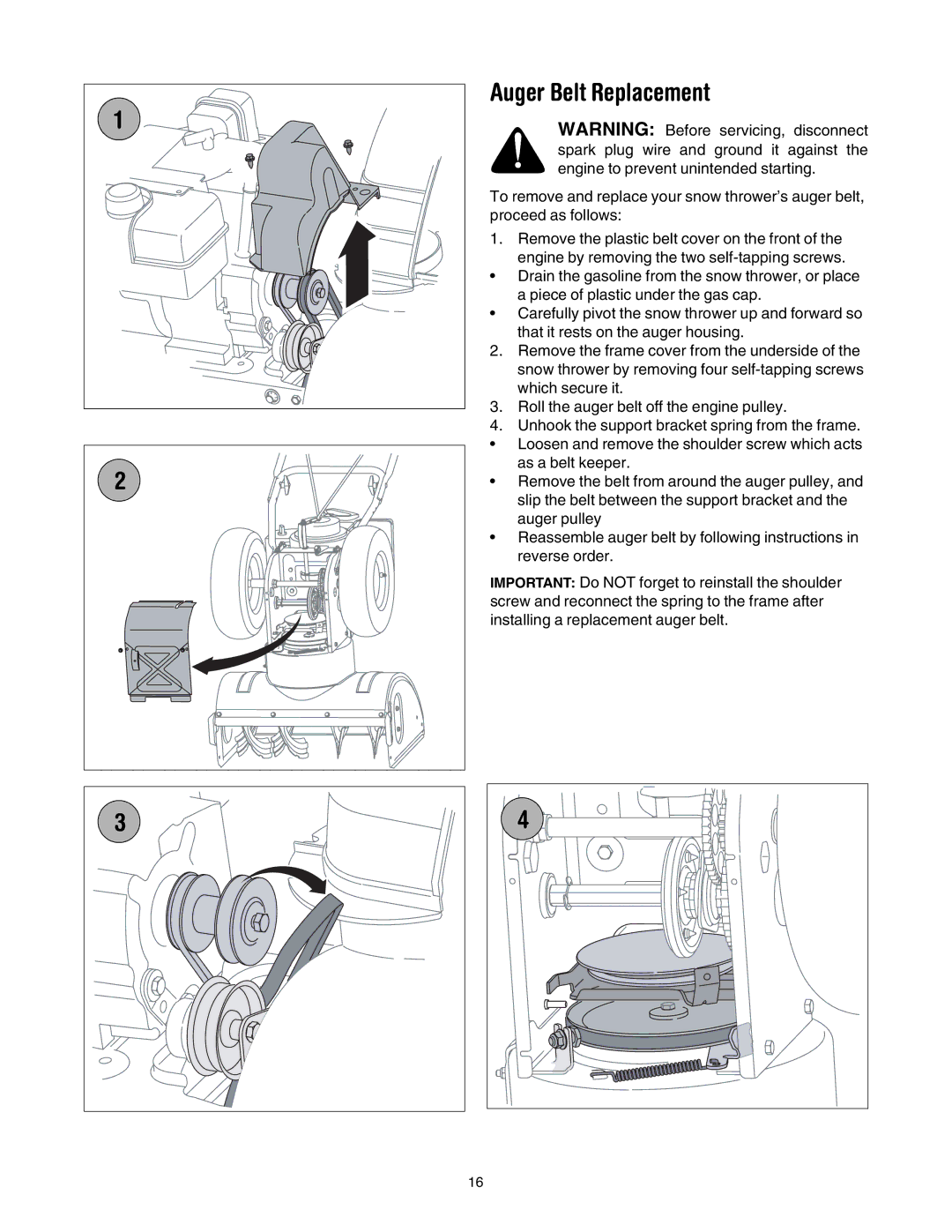 MTD 6DE manual Auger Belt Replacement 