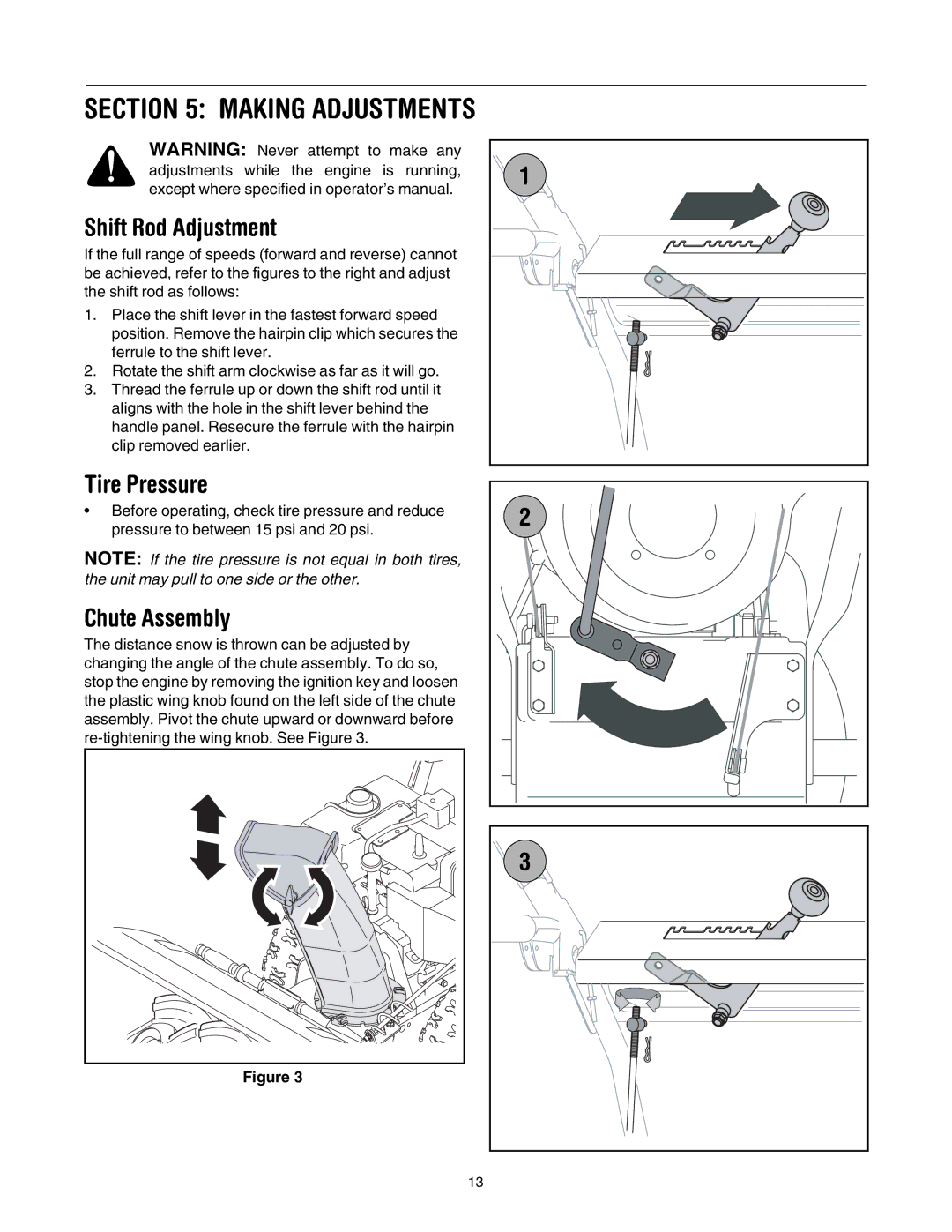 MTD 6FE manual Shift Rod Adjustment, Tire Pressure 