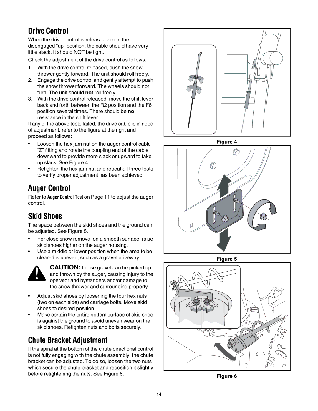 MTD 6FE manual Drive Control, Chute Bracket Adjustment 